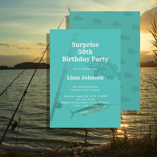 魚釣りテーマ彼のサプライズ誕生日パーティー 招待状