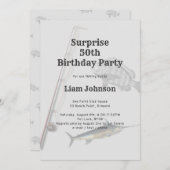 魚釣りテーマ成人男性バースデーパーティー 招待状 (正面/裏面)