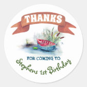 魚釣りテーマ誕生日ありがとう ラウンドシール (正面)