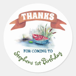 魚釣りテーマ誕生日ありがとう ラウンドシール