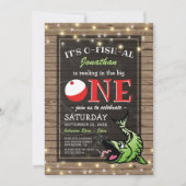 魚釣りテーマ誕生日 素朴| The Big One 招待状 (正面)