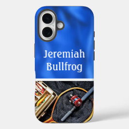 魚釣りデザイン（ロッドとリールのパーソナライズ名） iPhone 16ケース