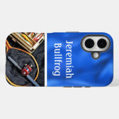 魚釣りデザイン(ロッドとリールのパーソナライズ名) Case-Mate iPhoneケース (裏面 (横))