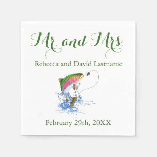 魚釣りトラウト結婚テーマ スタンダードカクテルナプキン (正面)