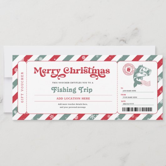 魚釣りトリップクリスマスプレゼント伝票証明書 招待状 (正面)