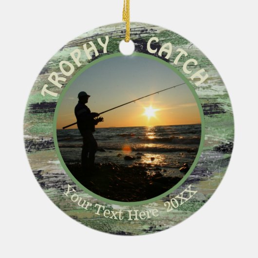 魚釣りトロフィーCATCH 2写真記念 セラミックオーナメント (裏面)
