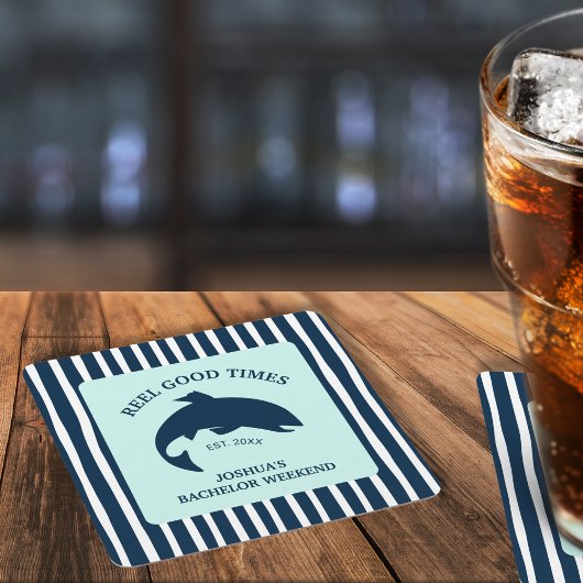 魚釣りネイビーバチュラーパーティリールグッドタイム スクエアペーパーコースター