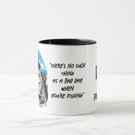 魚釣りハッピービッグフィッシュキャッチ引用文 マグカップ (中央)