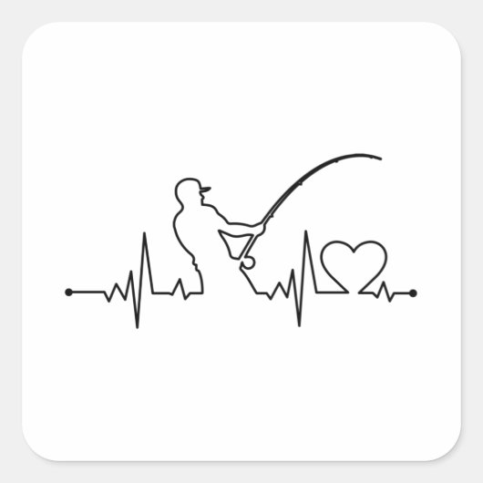 魚釣りハートビート魚釣りアングラー魚釣りパパ スクエアシール (正面)