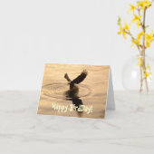 魚釣りバルトイーグルアットダスクおもしろい誕生日カード カード (黄色い花)