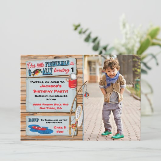 魚釣りバースデーパーティーボーイ招待状 招待状 (スタンド正面)