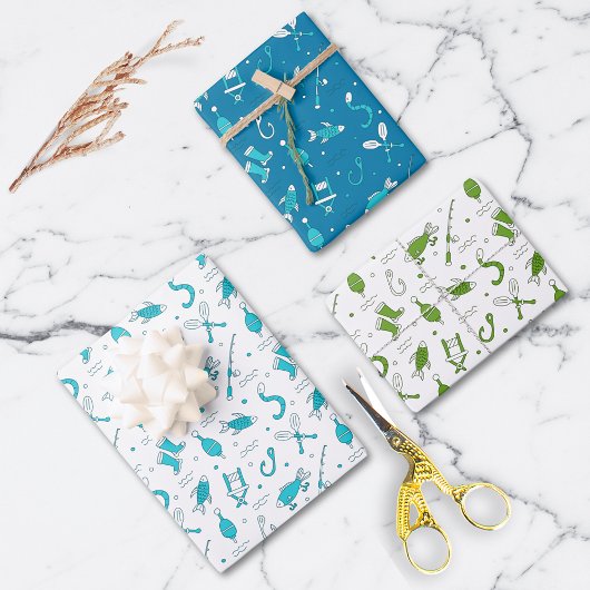 魚釣りパターン ラッピングペーパーシート