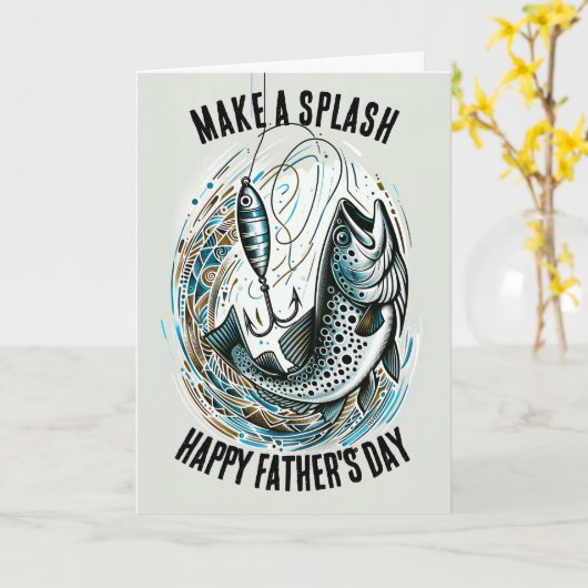 魚釣りパパが飛び散る カード (黄色い花)