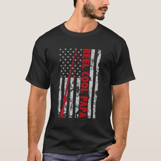 魚釣りパパアメリカ国旗のフィッシャー父の日 Tシャツ (正面)