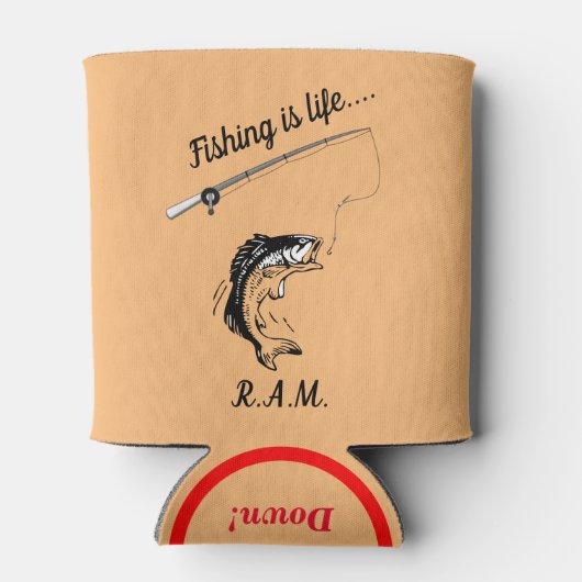 魚釣りパーソナライズされたはライフフィッシュロッドとリールである 缶クーラー (裏面)