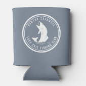 魚釣りパーソナライズされたエンブレムダスティブルー 缶クーラー (裏面)