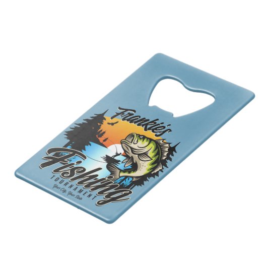 魚釣りパーソナライズされたトーナメントフィッシュアングラートマス クレジットカード栓抜き (正面アングル)