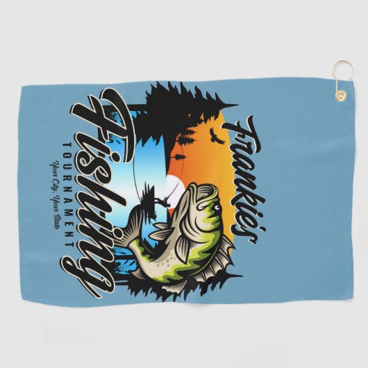 魚釣りパーソナライズされたトーナメントフィッシュアングラートマス ゴルフタオル (横)