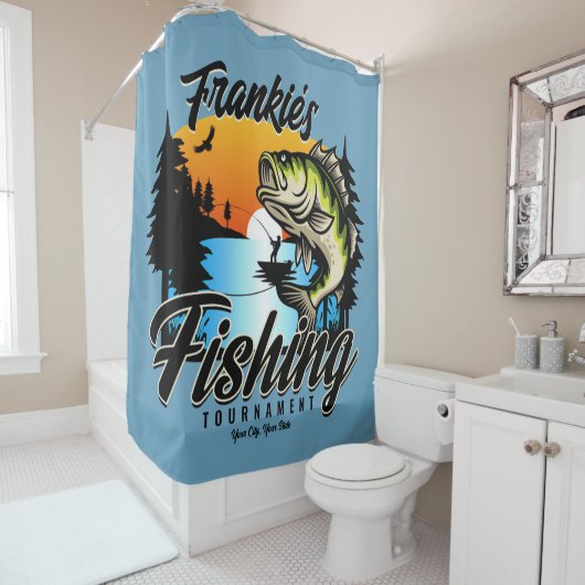 魚釣りパーソナライズされたトーナメントフィッシュアングラートマス シャワーカーテン (インサイチュ)