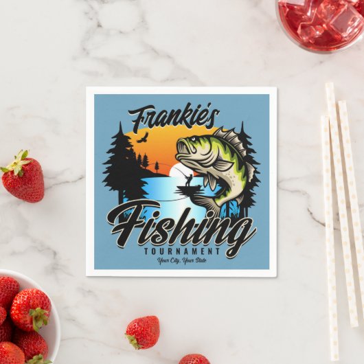 魚釣りパーソナライズされたトーナメントフィッシュアングラートマス スタンダードカクテルナプキン (インサイチュ)