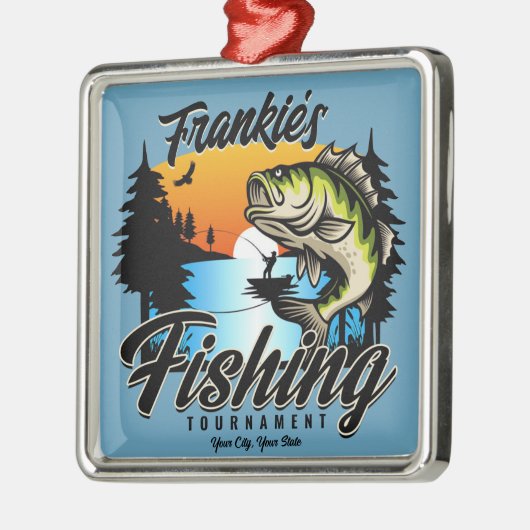魚釣りパーソナライズされたトーナメントフィッシュアングラートマス メタルオーナメント (左)