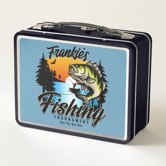 魚釣りパーソナライズされたトーナメントフィッシュアングラートマス メタルランチボックス (裏面)