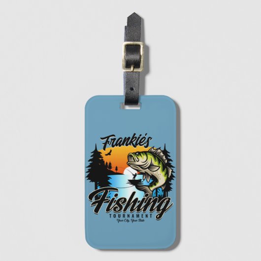 魚釣りパーソナライズされたトーナメントフィッシュアングラートマス ラゲッジタグ (正面縦)
