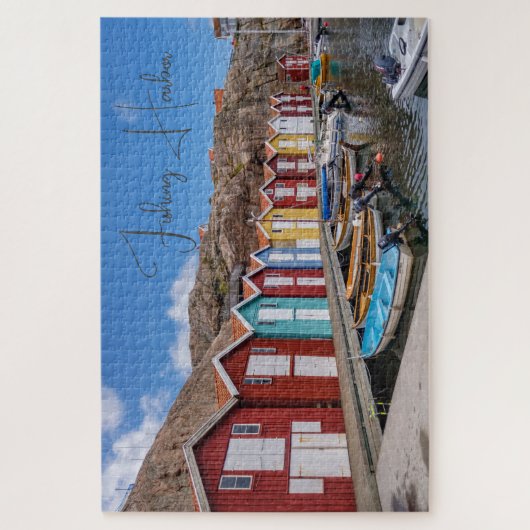 魚釣りパーソナライズされたハーバー、風光明媚 ジグソーパズル (縦)