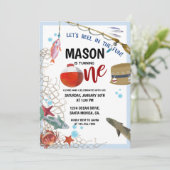 魚釣りパーティー、ファースト誕生日、魚釣り招待状 招待状 (スタンド正面)