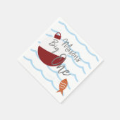 魚釣りビッグワン最初の誕生日魚波 スタンダードカクテルナプキン (角)