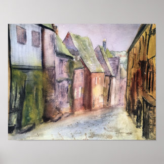 魚釣りビレッジウォータカラー ポスター