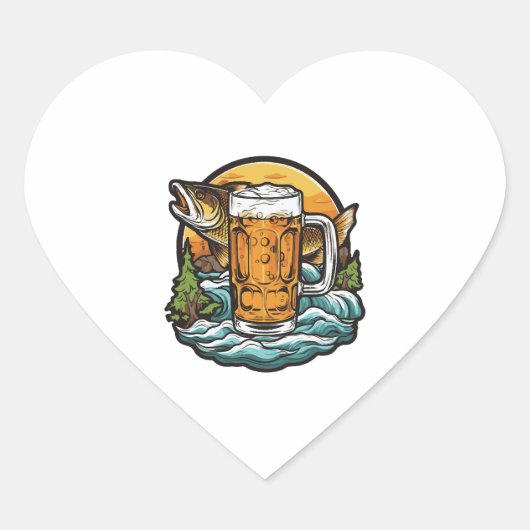 魚釣りビール魚釣り ハートシール (正面)