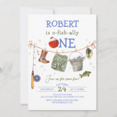 魚釣りファースト誕生日ブルーボーイオフィッシュ – ally 招待状 (正面)