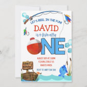 魚釣りファースト誕生日ボーイパーティーO-fish-ally 招待状 (正面)