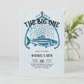 魚釣りフィッシュネットブルーカジュアルおもしろいメンズ50誕生日 招待状 (スタンド正面)