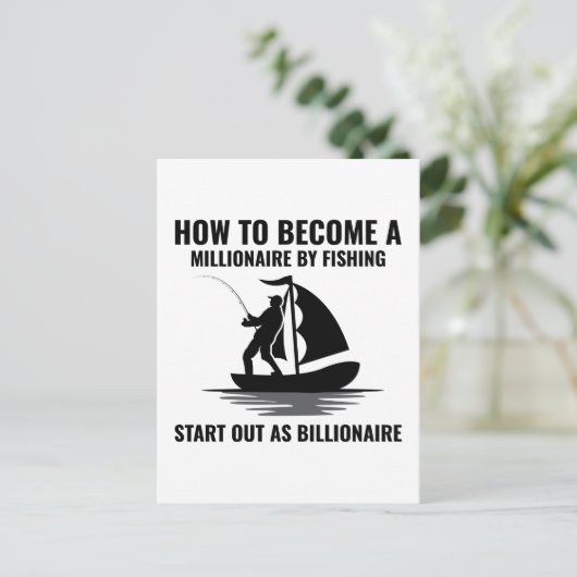 魚釣りフィッシュフィッシャーズアウトドアおもしろいスクエアステッキ ポストカード (スタンド正面)