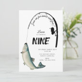 魚釣りフィッシュリールおもしろいキッズフォトバースデーパーティー 招待状 (スタンド正面)