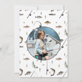 魚釣りフィッシュリールおもしろいキッズフォトバースデーパーティー 招待状 (裏面)