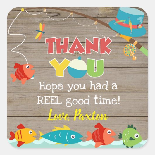 魚釣りフィッシュ誕生日サンキューフェイスシール スクエアシール (正面)