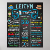 魚釣りフィッシュ1st第1誕生日黒板サイン ポスター (正面)