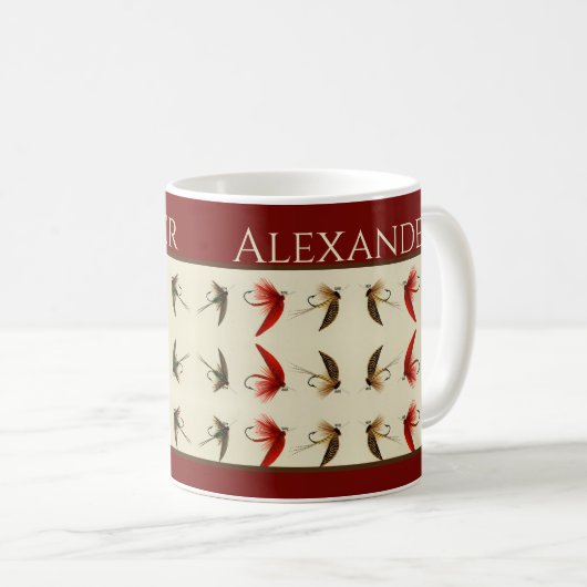 魚釣りフライ素朴サケ コーヒーマグカップ (正面右)