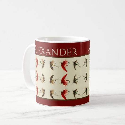 魚釣りフライ素朴サケ コーヒーマグカップ (正面左)