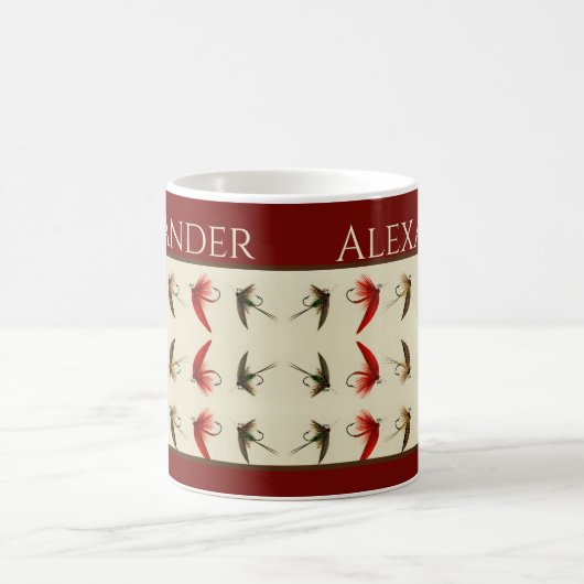 魚釣りフライ素朴サケ コーヒーマグカップ (中央)