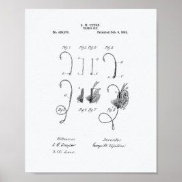 魚釣りフライ1892パテントアート – ホワイト紙 ポスター