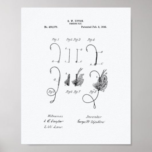 魚釣りフライ1892パテントアート – ホワイト紙 ポスター (正面)