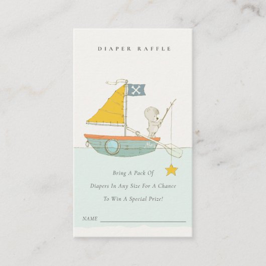 魚釣りベアラボートおむつラッフルベビーシャワー エンクロージャーカード (正面)