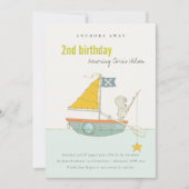 魚釣りベアーセイボートキッズ任意の年齢誕生日招待状 サンキューカード (正面)