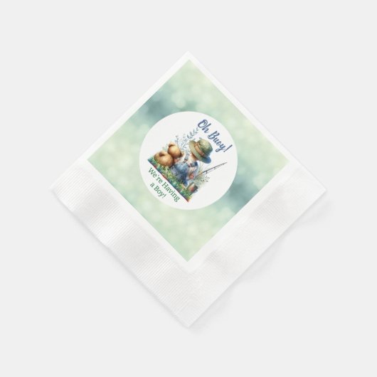 魚釣りベビーとテディベア | 赤ちゃんシャワー 縁ありカクテルナプキン (角)