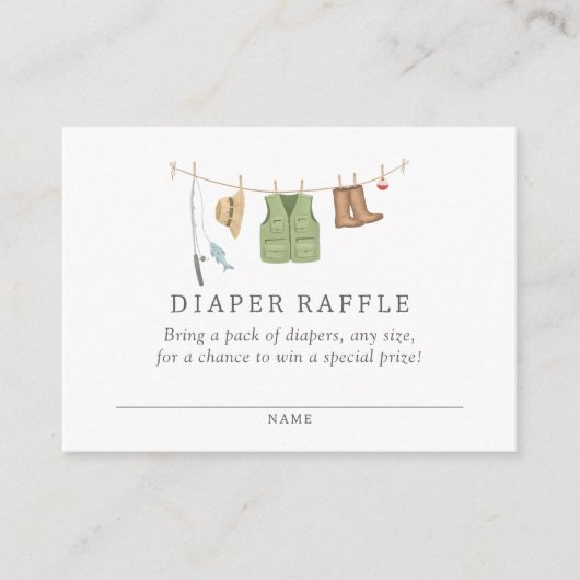 魚釣りベビーシャワーおむつラッフルチケット エンクロージャーカード (正面)