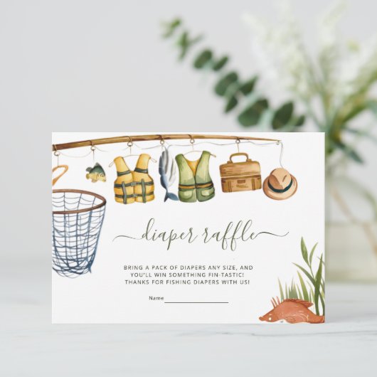 魚釣りベビーシャワーおむつラッフル エンクロージャーカード (スタンド正面)